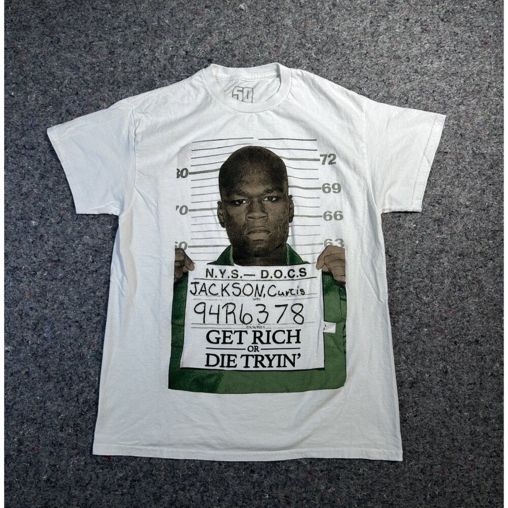 50 Cent Get Rich Or Die Tryin Mugshot Rap T Shirt Size Medium AUTHENTIC Hip Hop